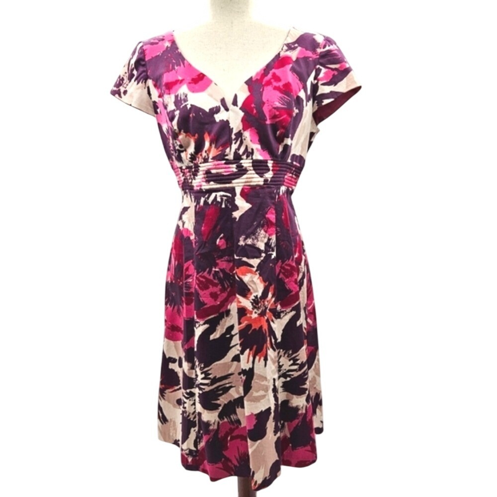 Donna Ricco New York Women Floral Print V Neck Short Sleeve‎ Midi Dress Size 12
